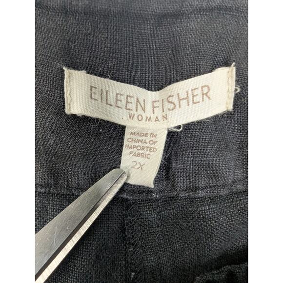 Eileen Fisher Black Linen Wide Leg High Rise Pant - Picture 6 of 6